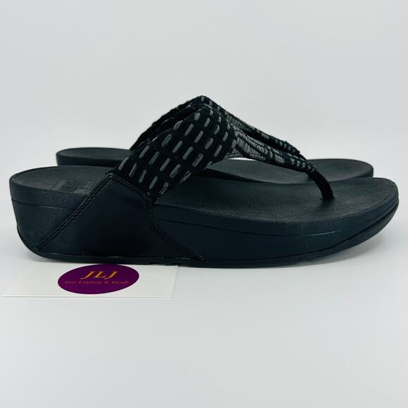 FitFlop Women's Lulu Art-Denim All Black Toe Post Sandals FB2-090 Size 8 - Picture 1 of 11